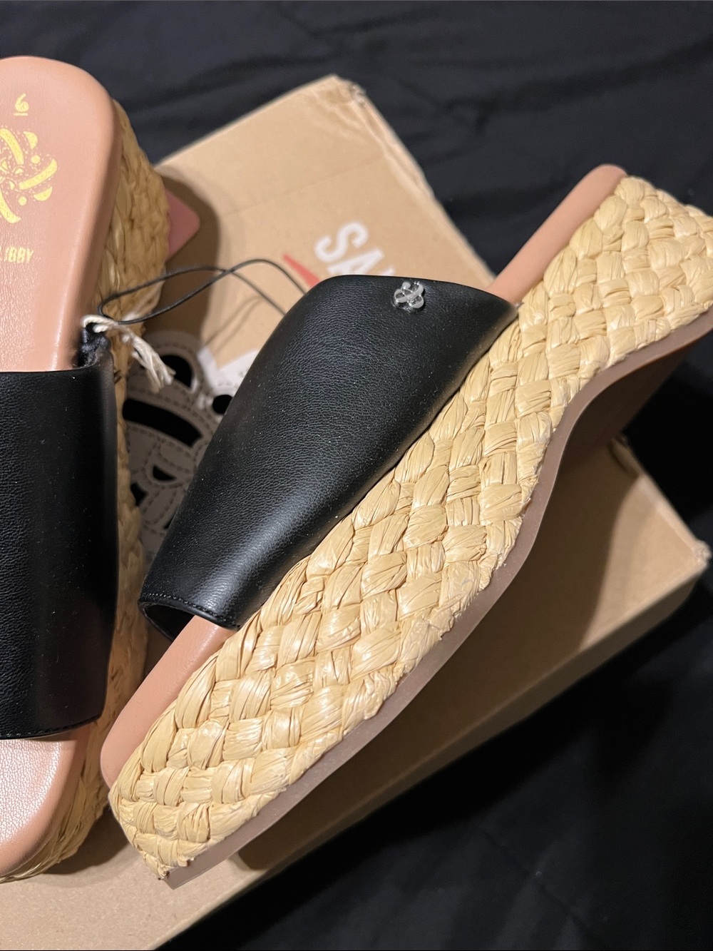 Sam & Libby Black Slide Espadrille Wedge Sandals - Picture 4 of 5